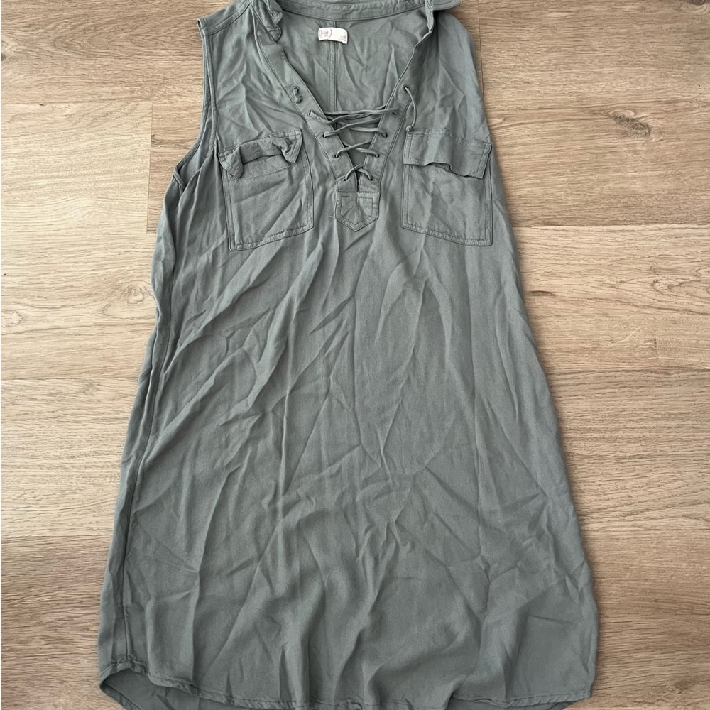 Sleeveless Lace-Up Tunic Dress in Sage Green